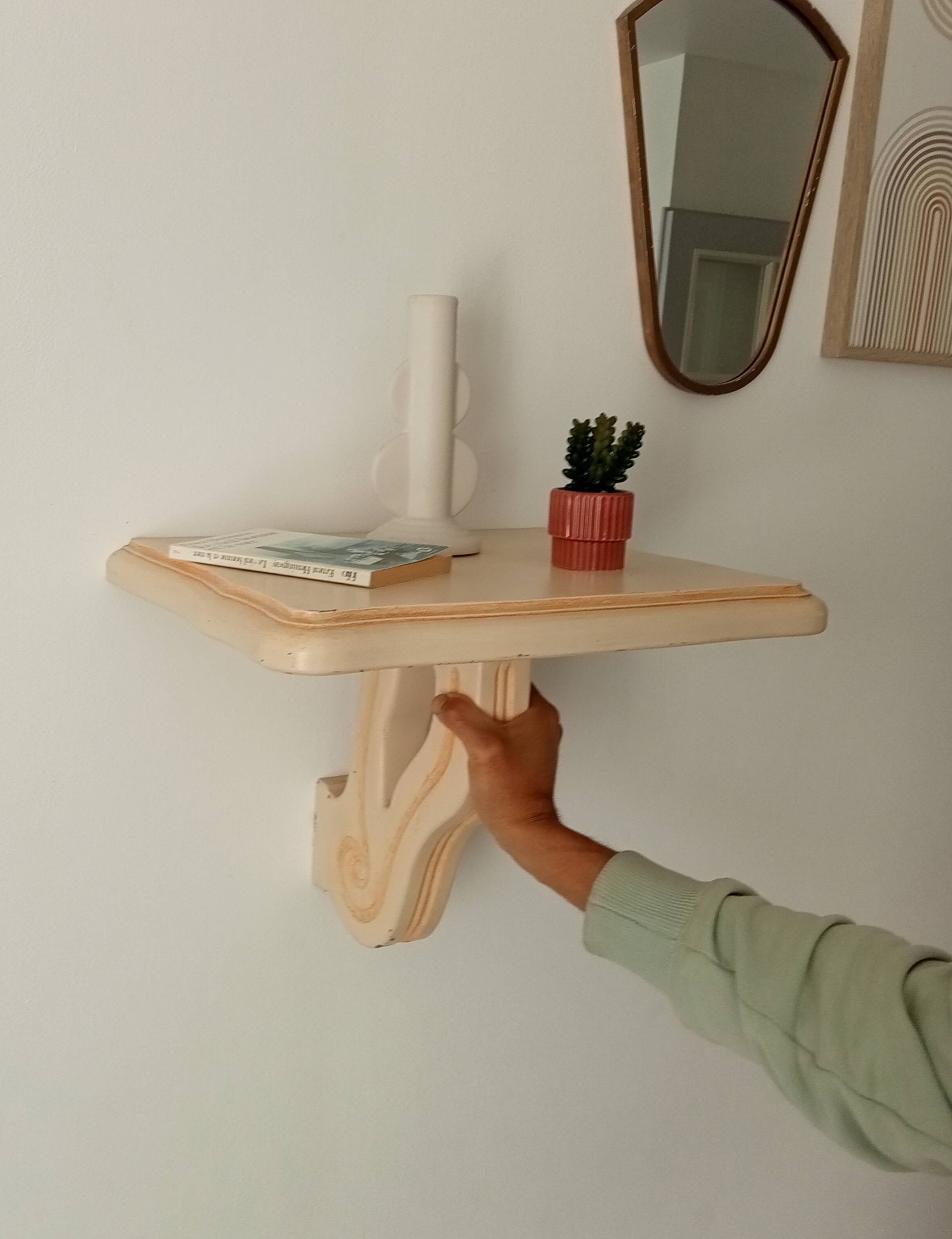 Vintage solid oak wall-mounted console shelf
