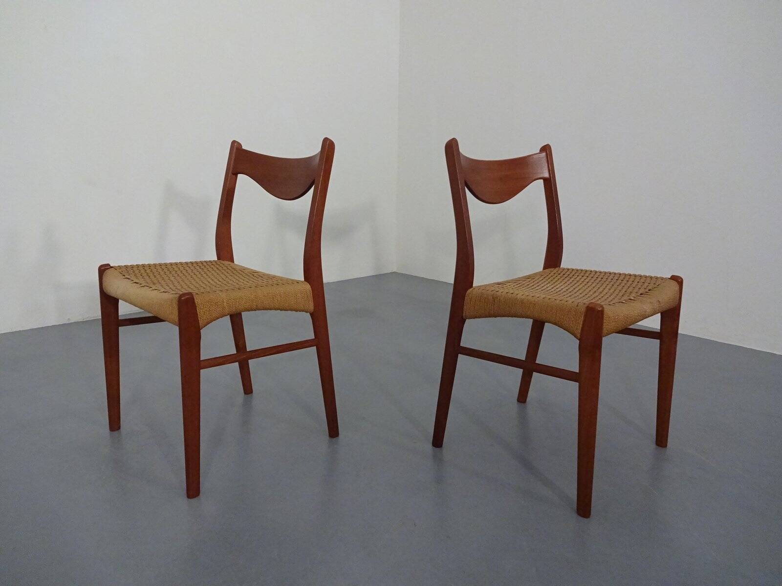 Set of Teak and Paper Cord Dining Chairs by Ejner Larsen for Glyngøre Stolefabrik, 1960s