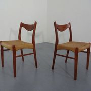 Set of Teak and Paper Cord Dining Chairs by Ejner Larsen for Glyngøre Stolefabrik, 1960s