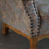 Mid-century modern Danish, pair of oak armchairs with original fabric, 1960s.