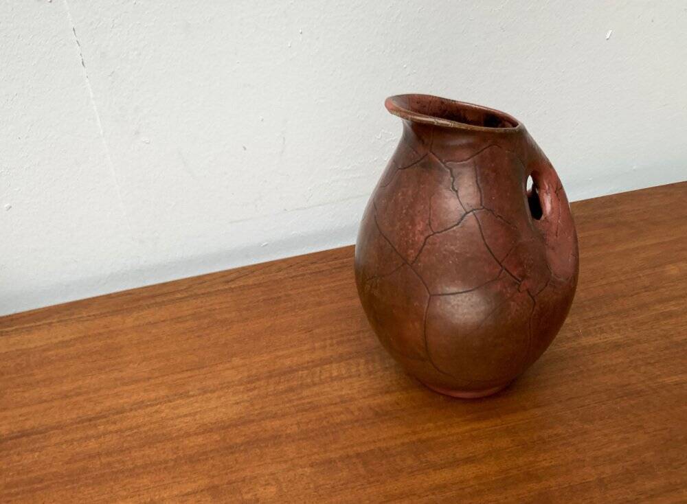 Cruche carafe en poterie de studio allemande Art déco avec trou de poignée par Paul Dresler pour Töpferei Grootenburg, années 1940