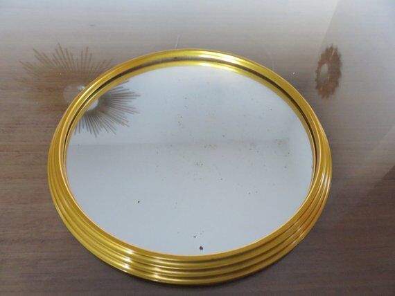 50 60 years gold metal round mirror tray