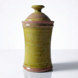 Decorative pot vintage two-tone glazed stoneware spice box handmade signed