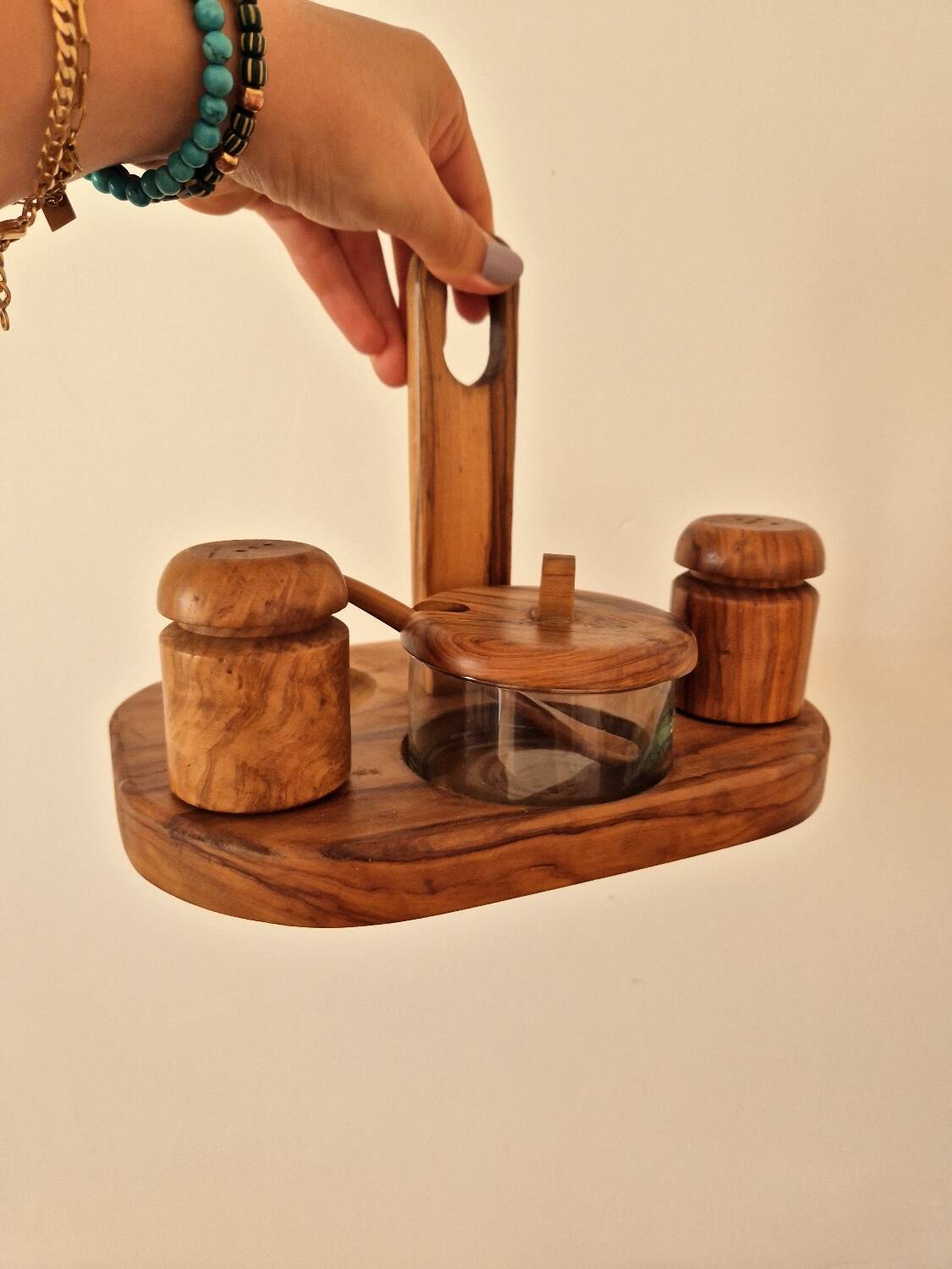 Olive wood spice set