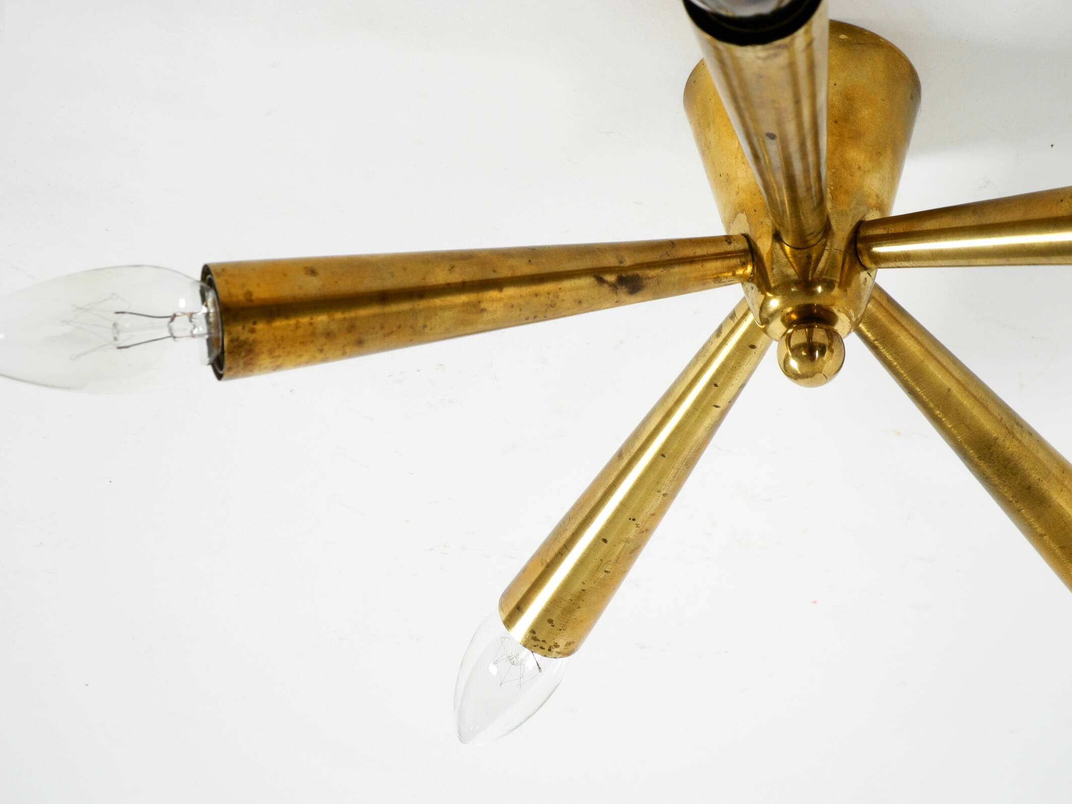 Original small mid-century modern brass Sputnik ceiling lamp with five arms