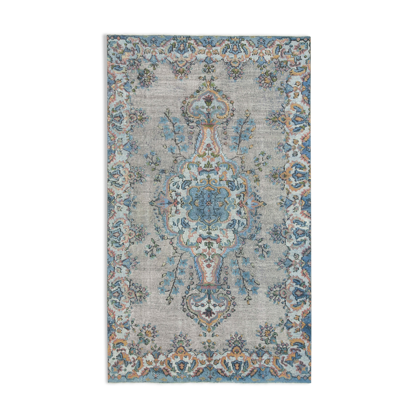 Handmade Hi-Low Pile Oriental 1980s 167 cm x 285 cm Blue Rug