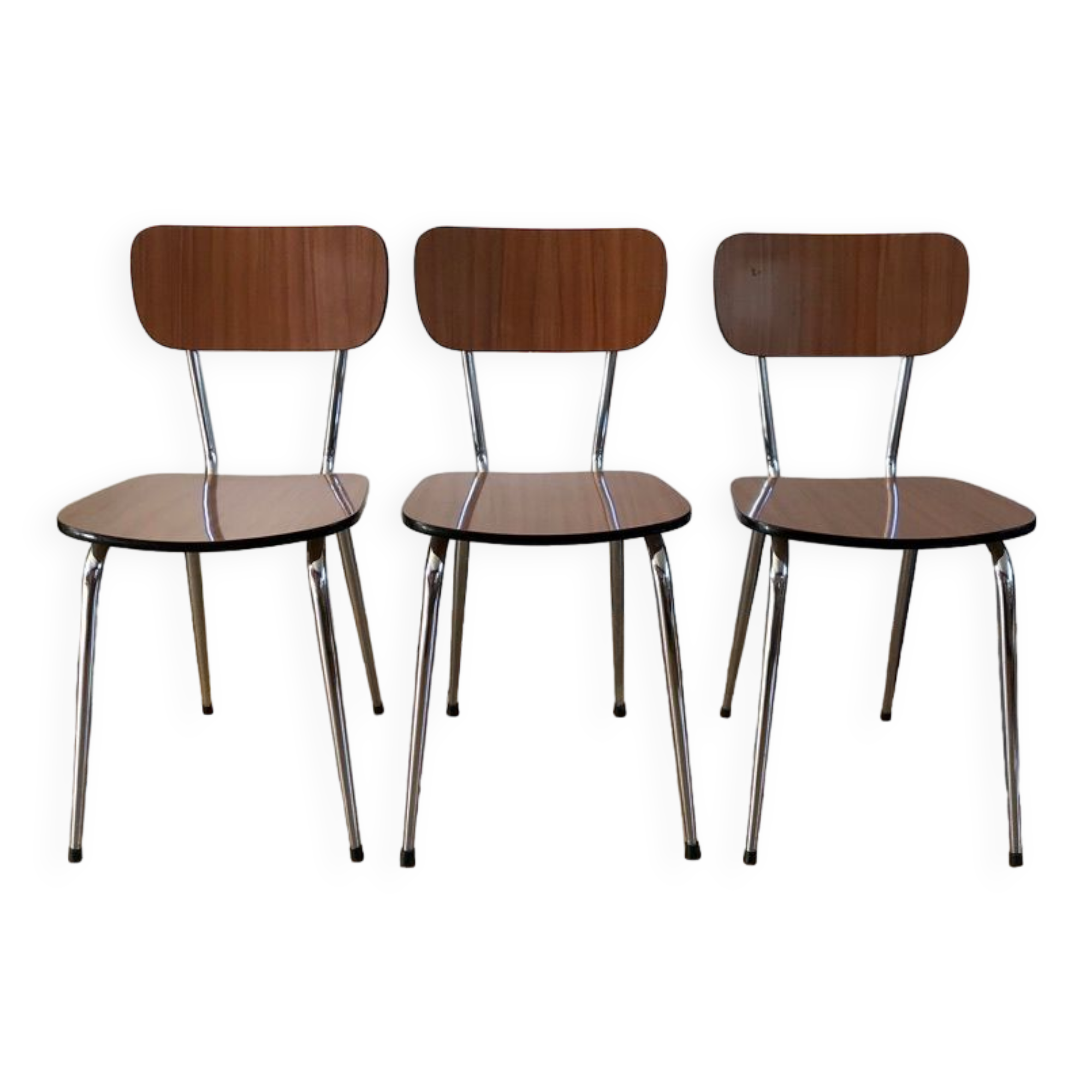Trio of brown formica chairs 70s