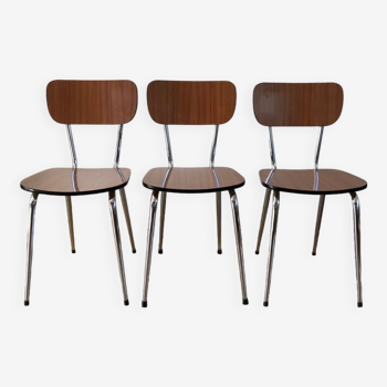 Trio of brown formica chairs 70s