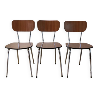 Trio of brown formica chairs 70s