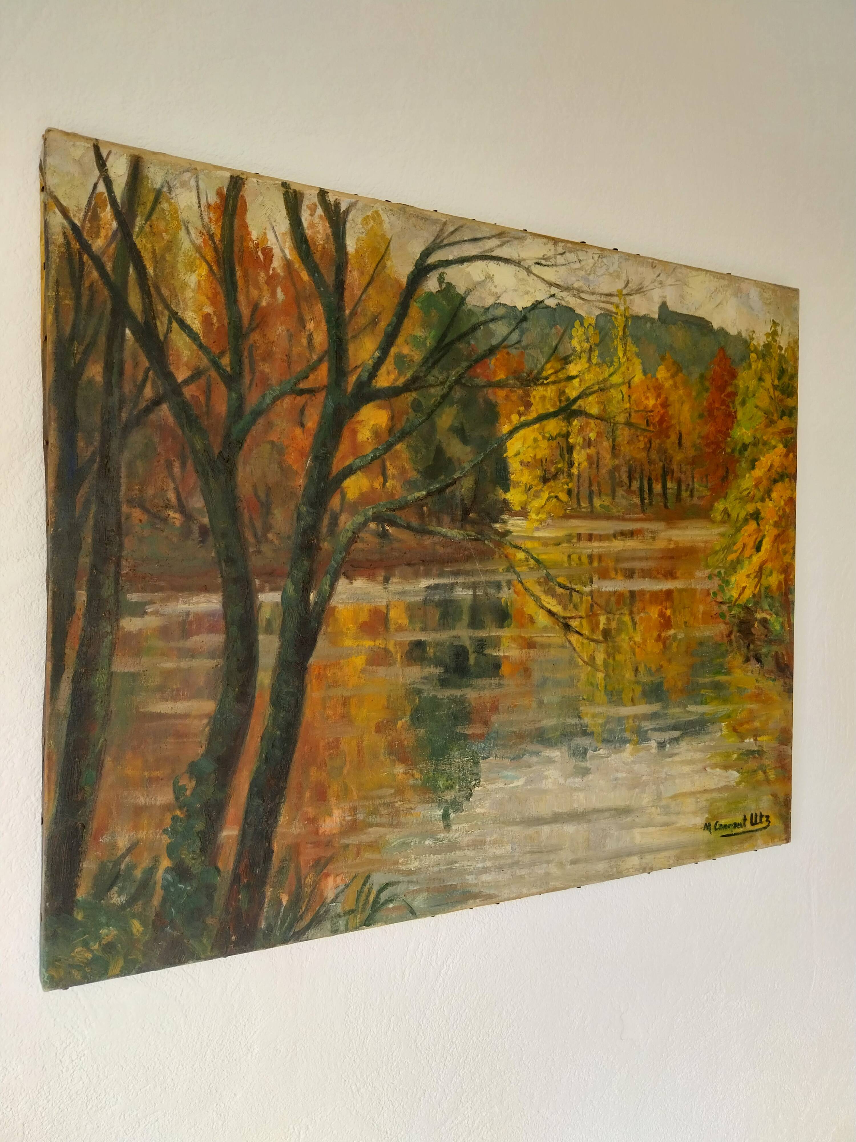 Vintage oil painting on canvas signed Cannaut Utz – autumn landscape