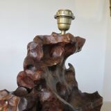 Imposing brutalist lamp in olive wood, 1970