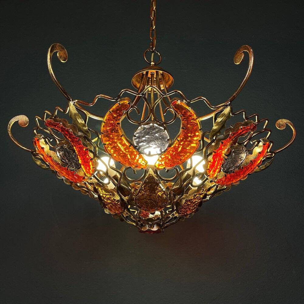 Lustre en métal et verre de Murano par MM Lampadari, années 1990