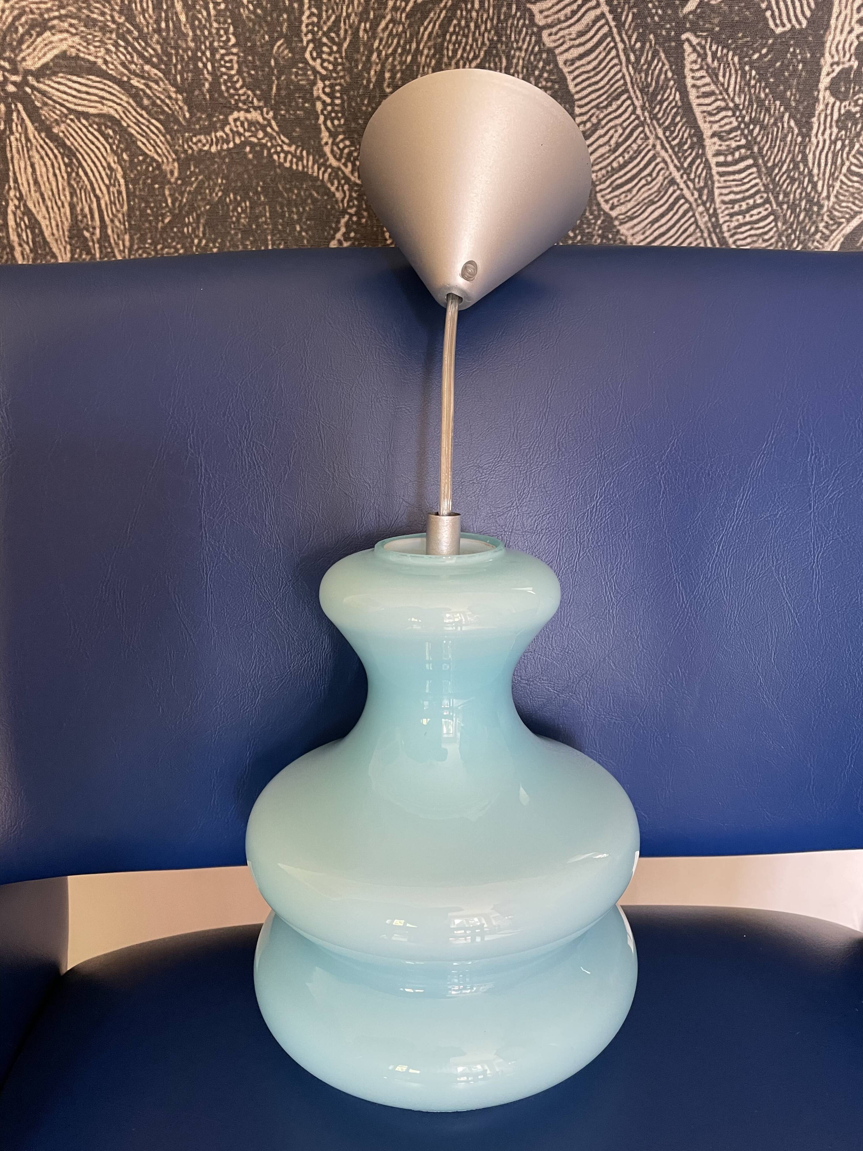 Vintage pendant lamp in blue opaline