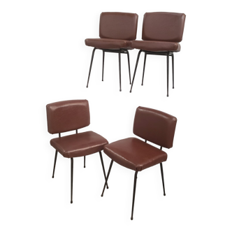 Ensemble de 4 chaises airborne  vintage metal et skai