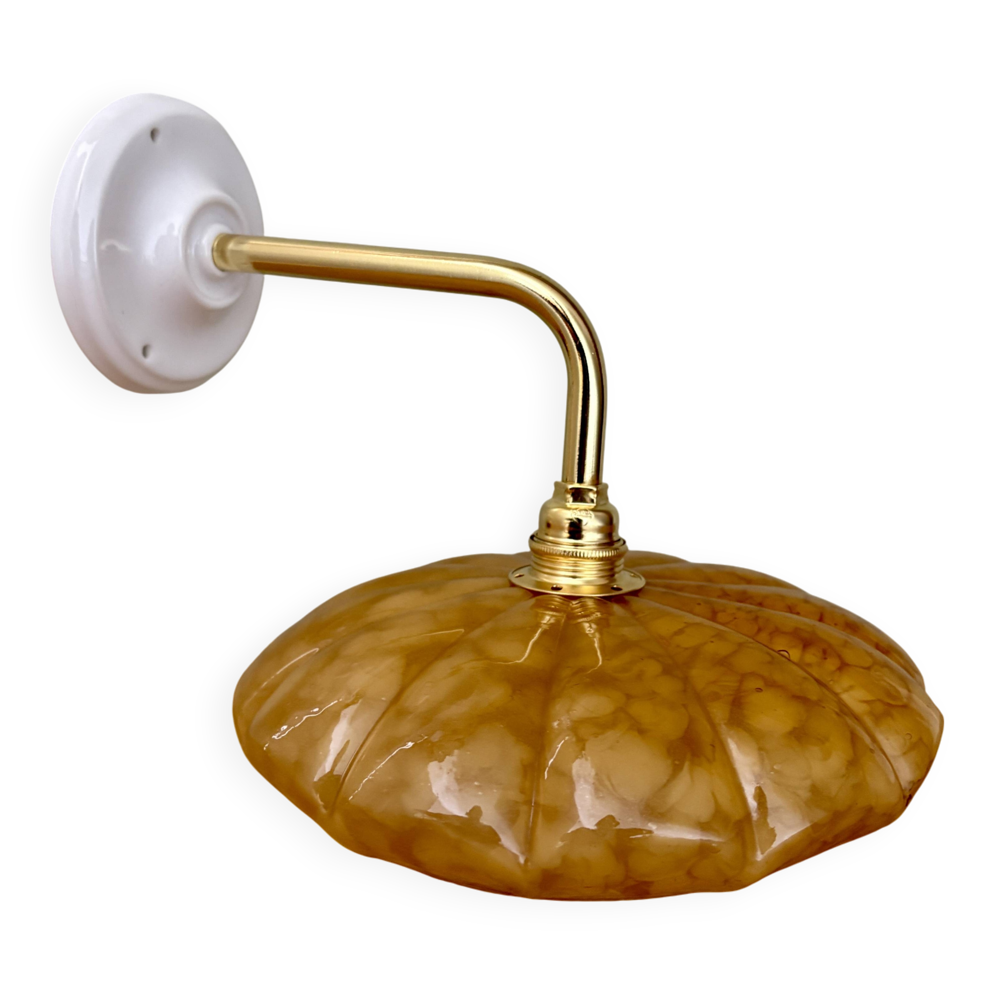 Antique wall lamp with yellow Clichy glass shade