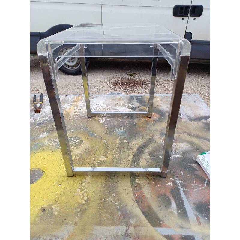 Table basse vintage chrome et plastique transparent
