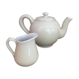 Teapot and vintage milk jar