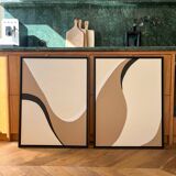 Taupe and black diptych paintings