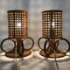 Pair of bamboo rattan caned lamps. Italy 1950s 60s.
