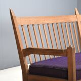 Canapé d'angle Guillerme et Chambron en chêne et tissu, France années 1960