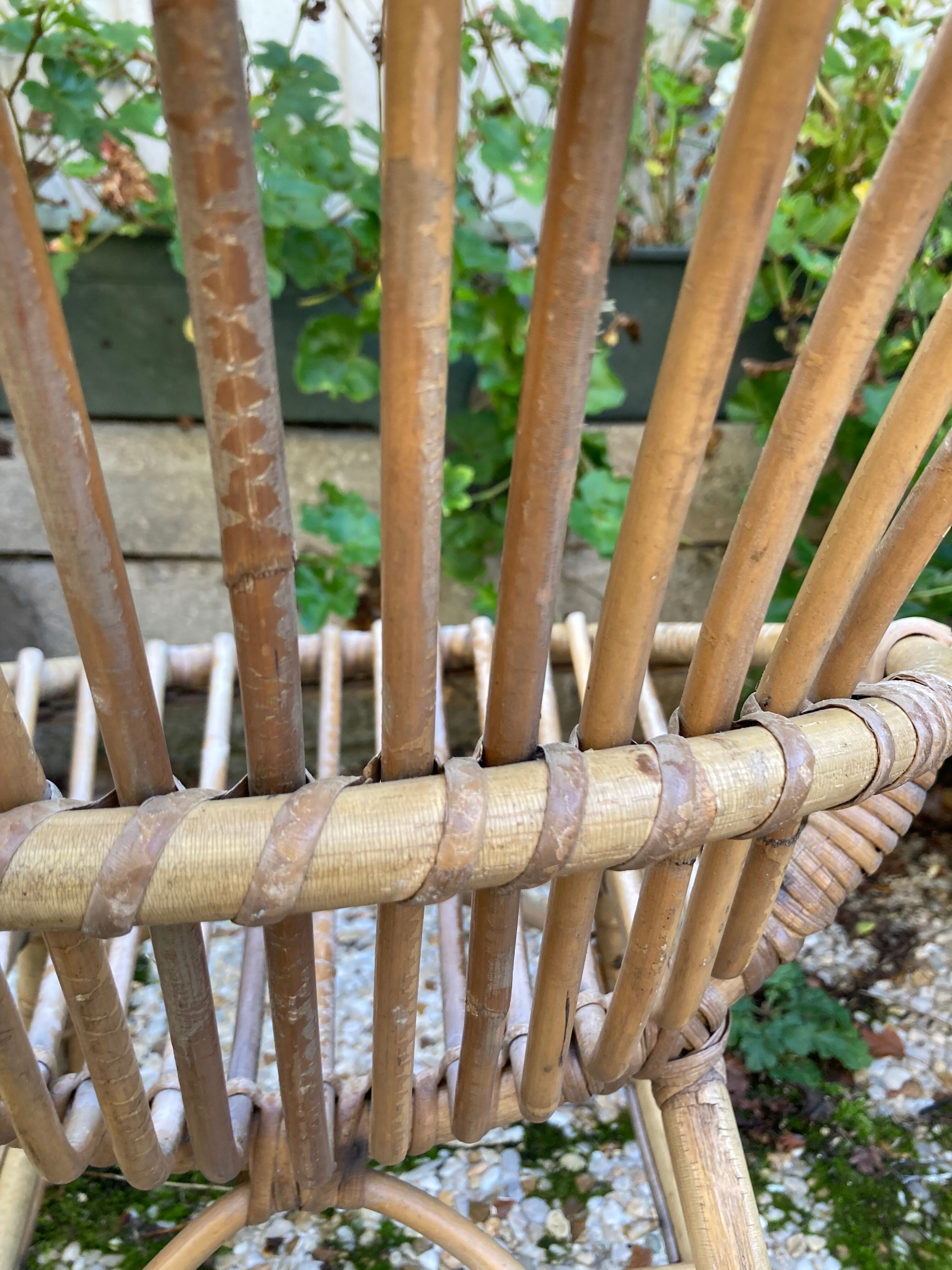 Set of 3 vintage rattan armchairs