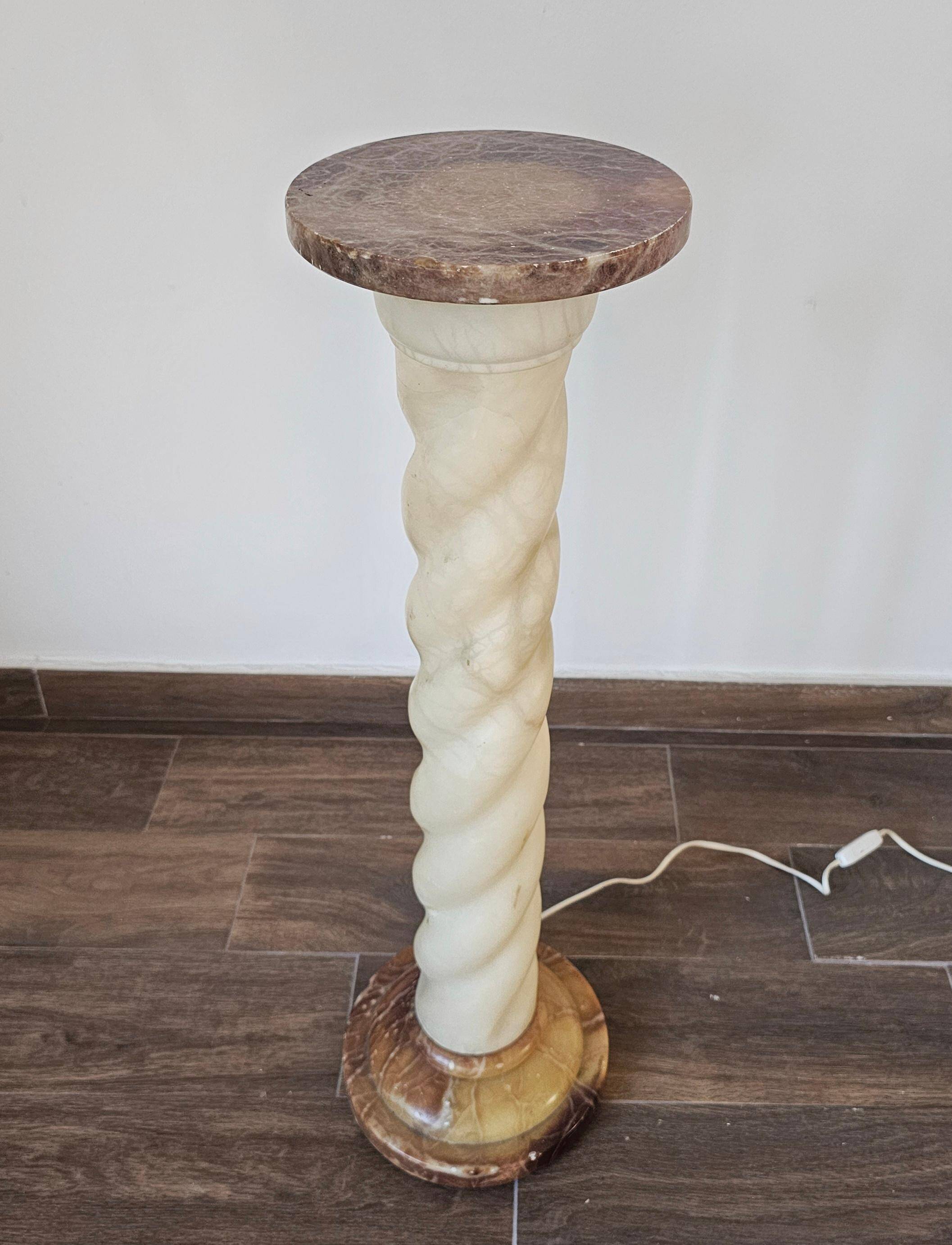 Pair of twisted column floor lamps in alabaster and marble, 1960