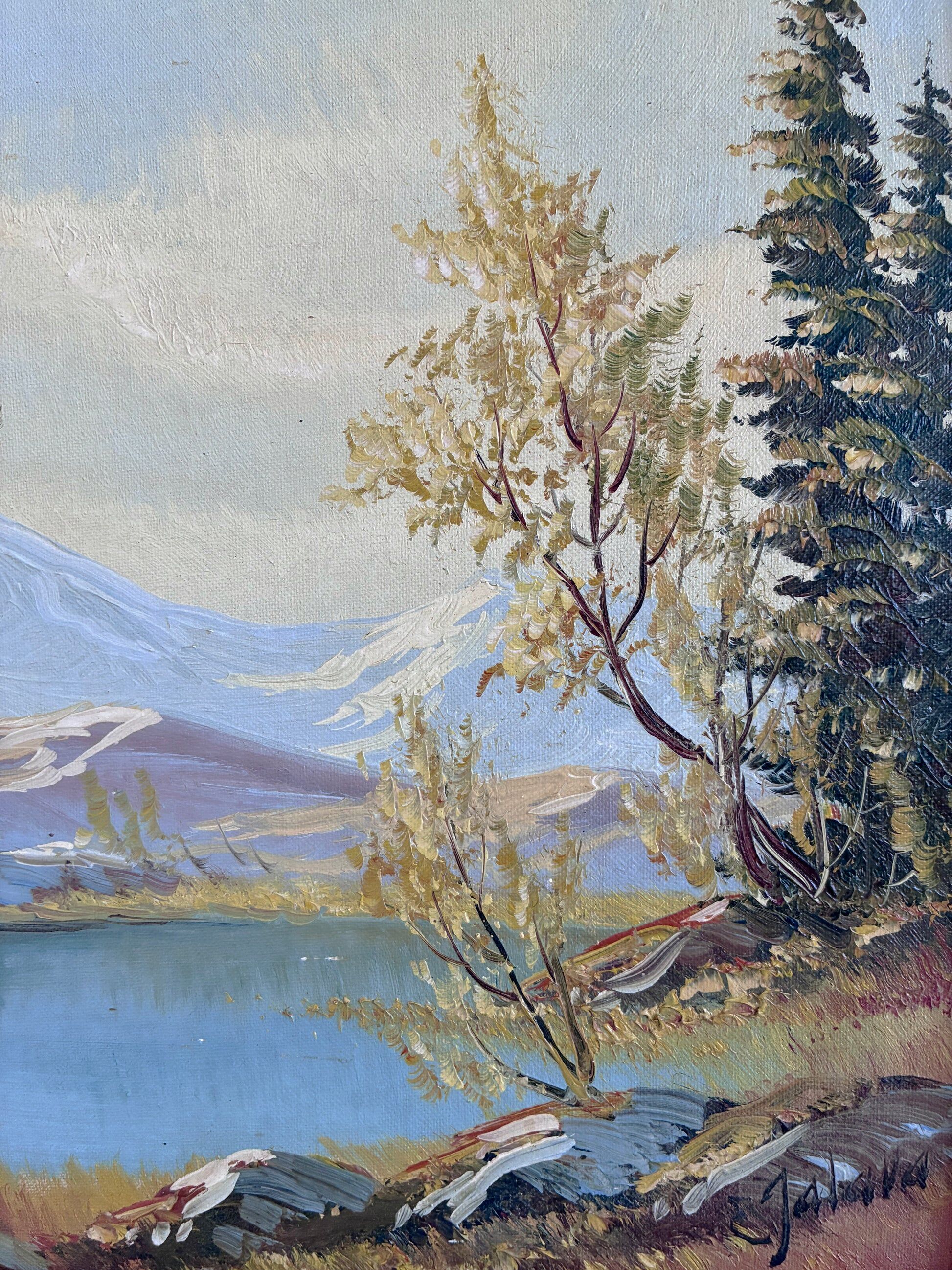 Peinture à l'huile sur toile de paysage vintage, encadrée
