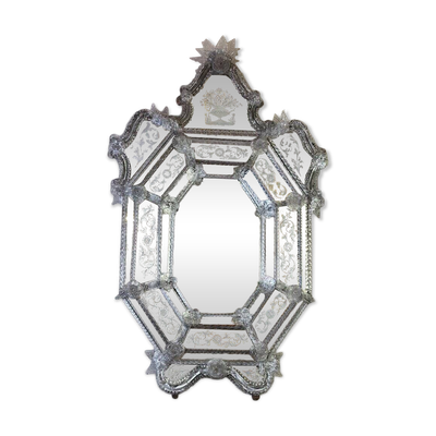 Important miroir vénitien en verre de Murano incolore, vers 1880