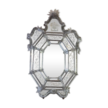 Important miroir vénitien en verre de Murano incolore, vers 1880