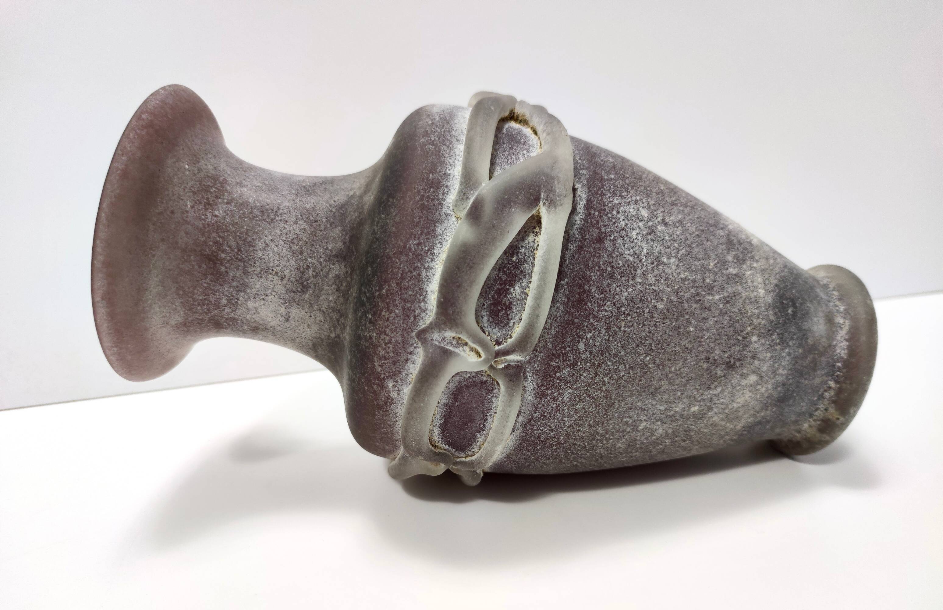 Stunning Postmodern Brown Hand-Molded Scavo Glass Vase, Italy