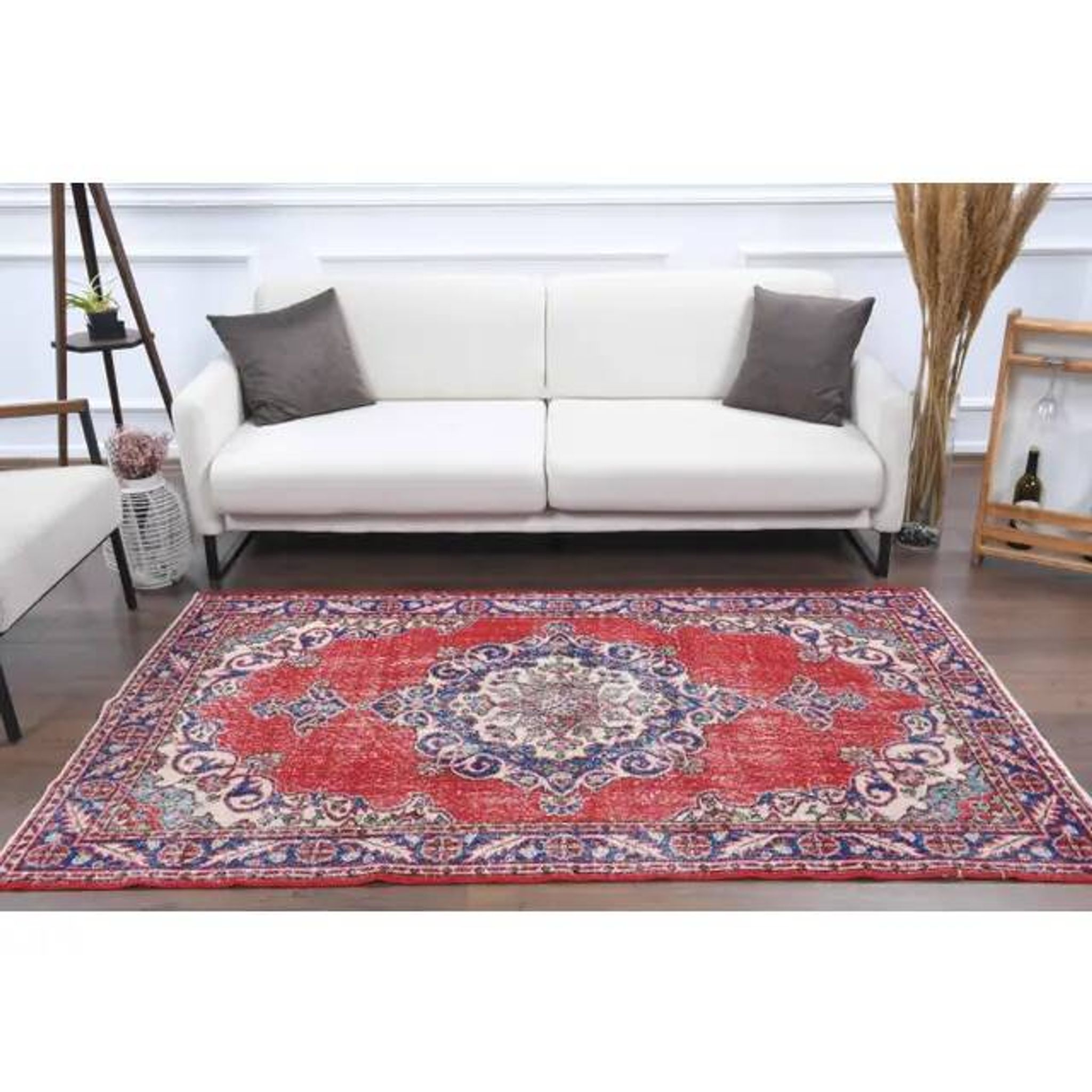 Vintage Turkish Oushak Handmade Wool Cotton Red Area Rug 124x209