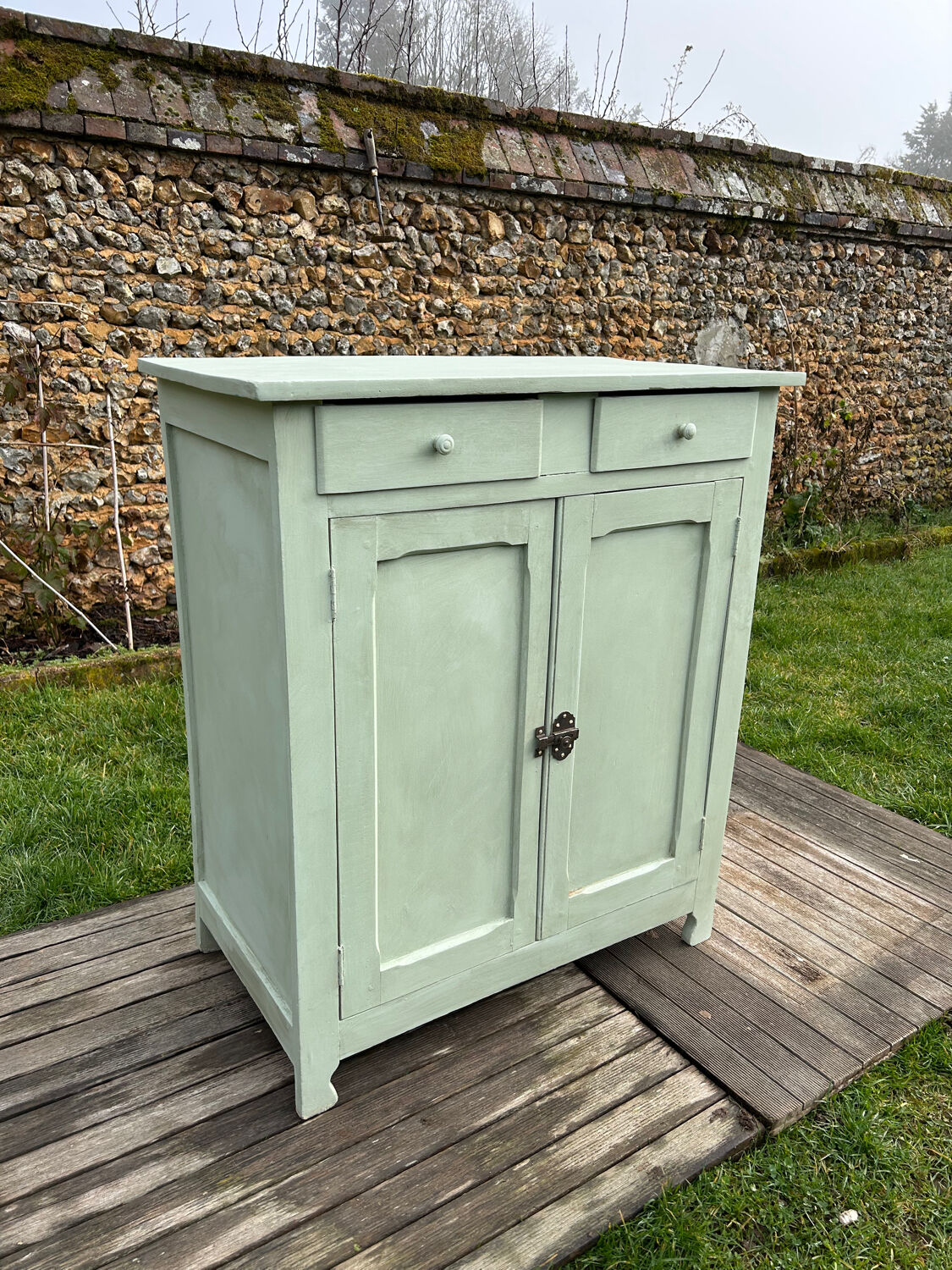 Renovated green mastic Parisian buffet.