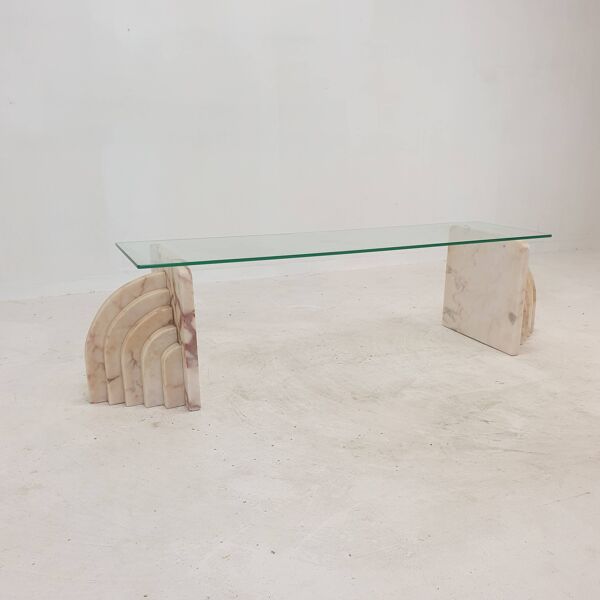 Table basse ou d'appoint en marbre avec verre, italie, 1970s