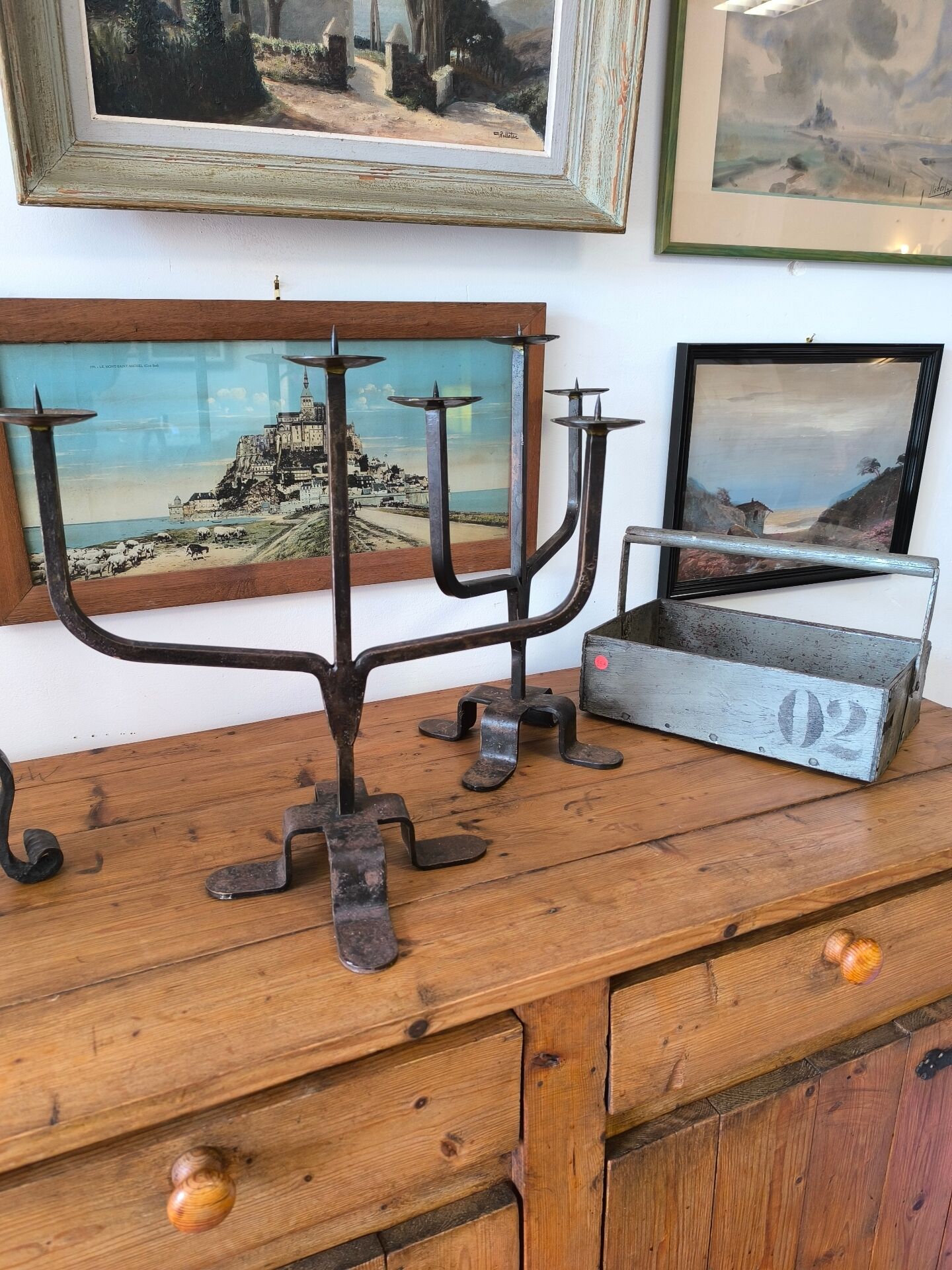 Pair of wrought iron candlesticks circa 1960