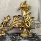 Paire de chenêts en bronze ciselé et doré d'après un modèle de Jacques Caffieri, Paris XIXème
