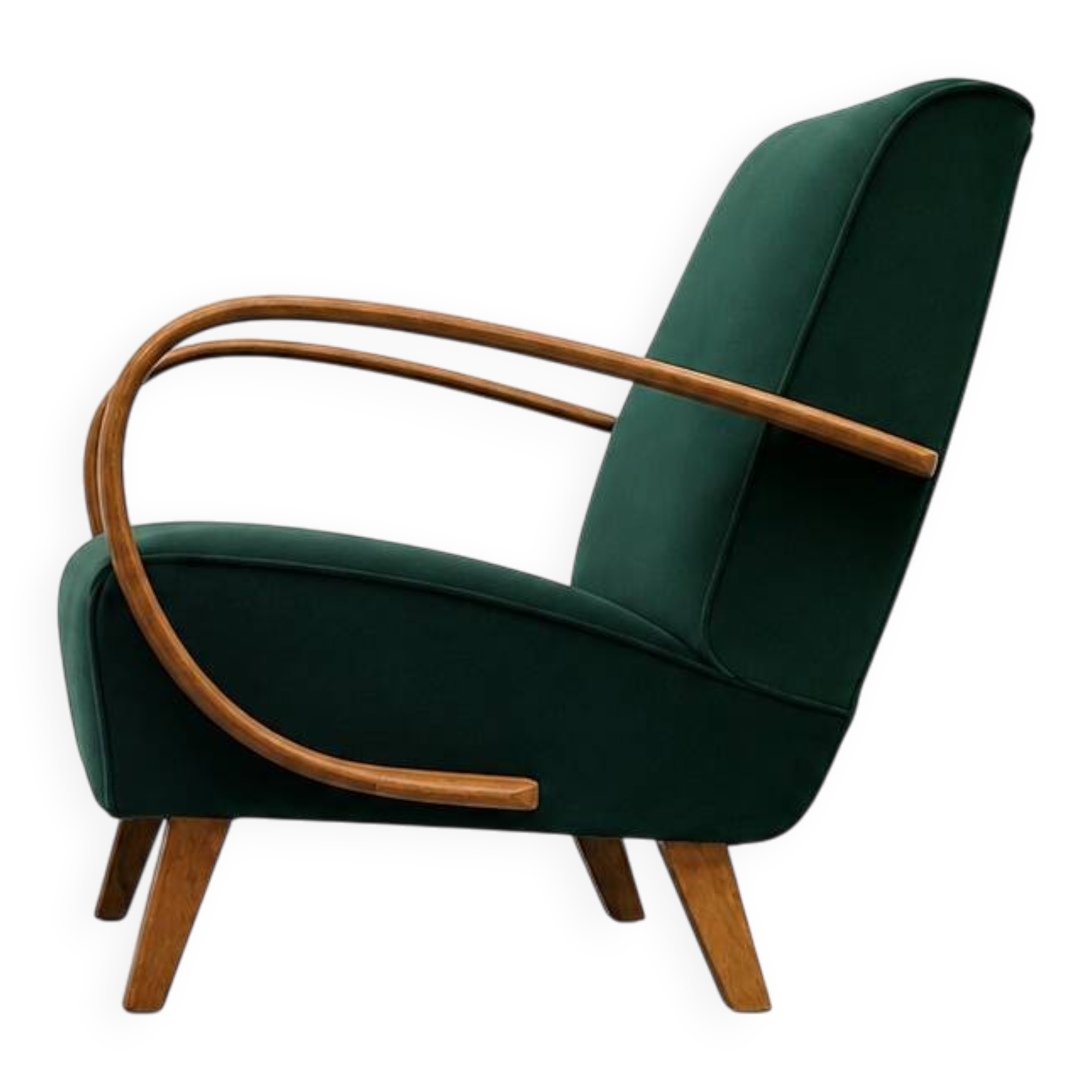 Fauteuil en bois courbé Jindrich Halabala de 1930 en velours vert émeraude