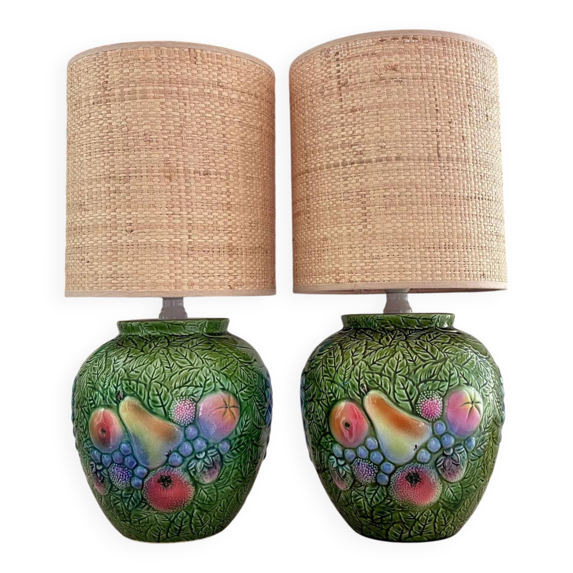 Pair of "Fruits" lamps in majolica - 1970