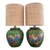 Paire de lampes "Fruits" en barbotine - 1970