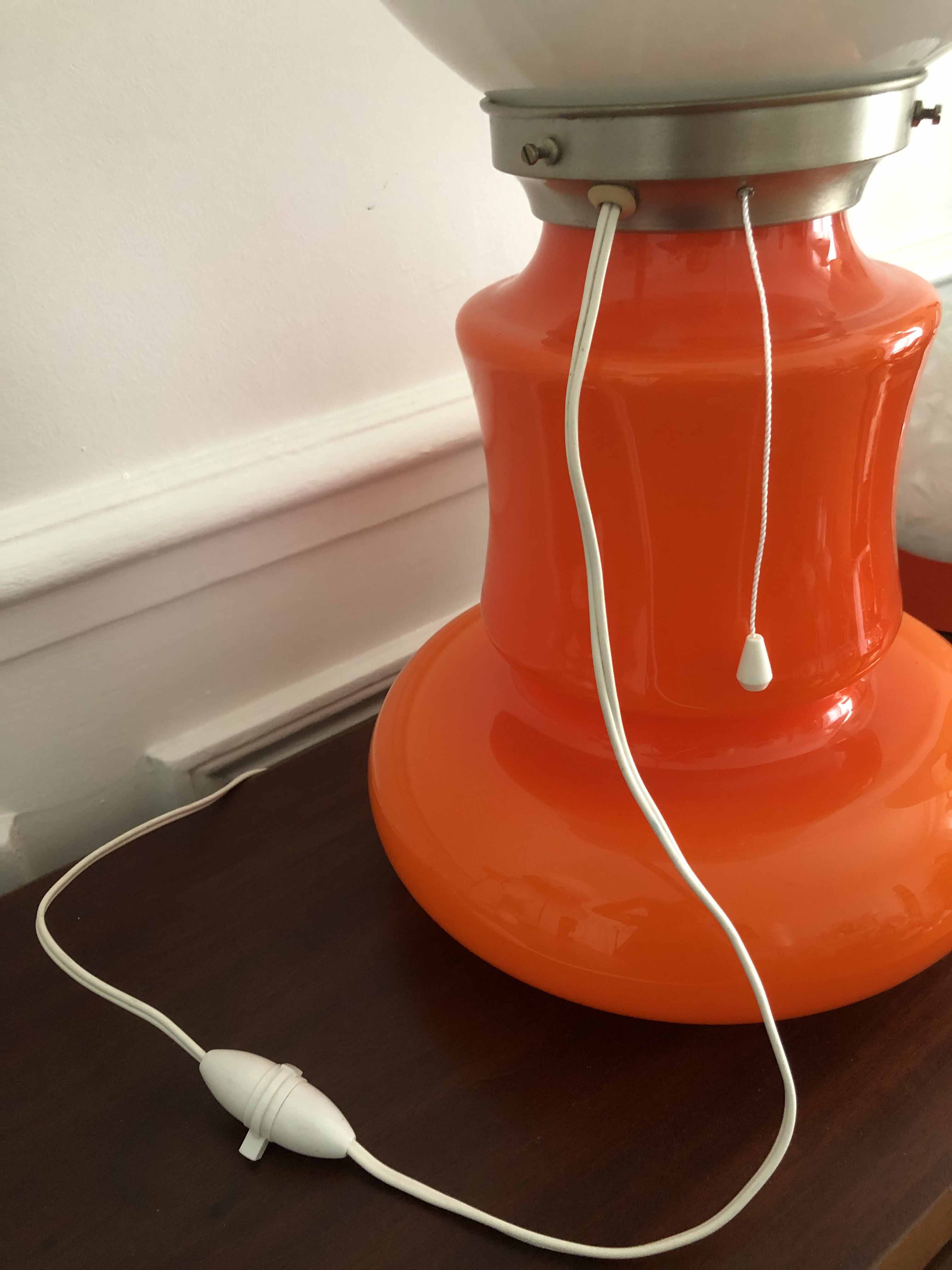 Vintage opaline lamp in orange and white opaline