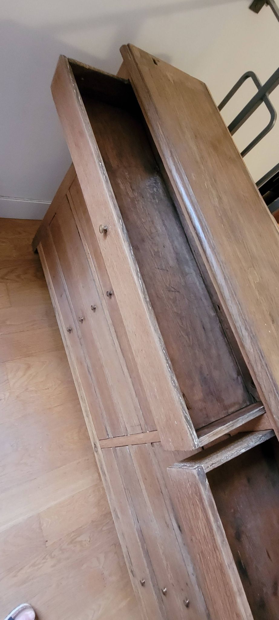 Meuble d'atelier ancien en chêne massif, 14 tiroirs