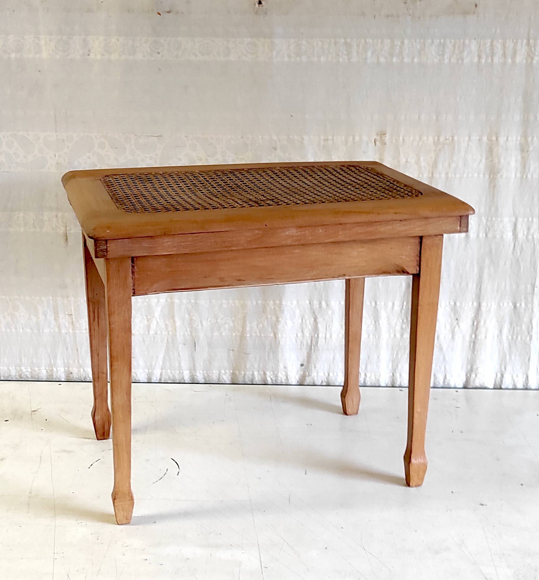 Solid wood and cane side table - mid 20th century