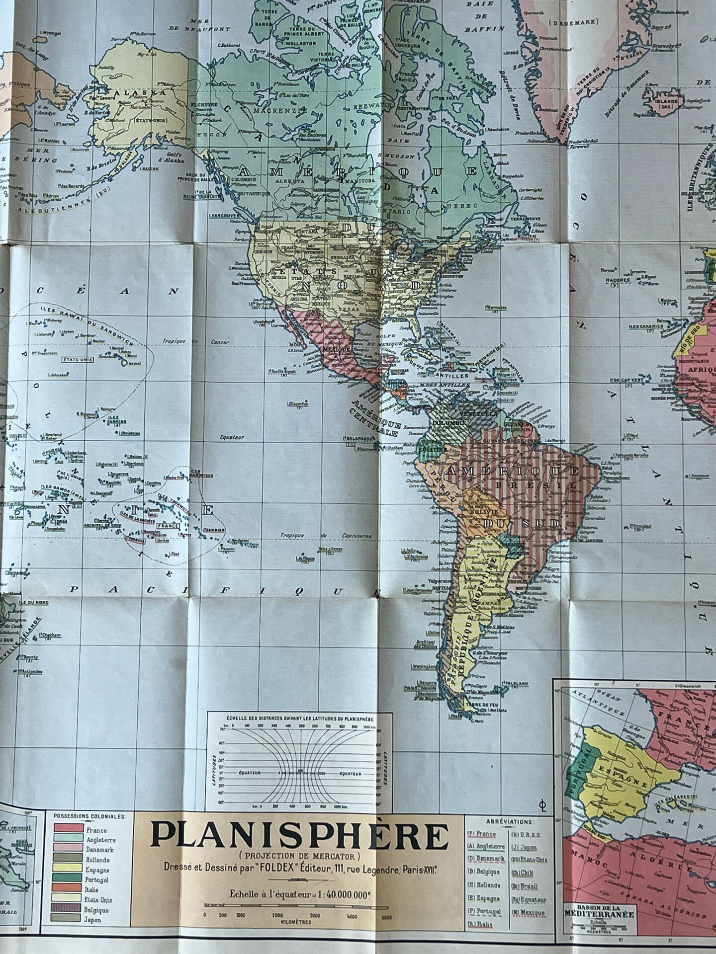 Very large Foldex world map - coloured world map 104x74cm