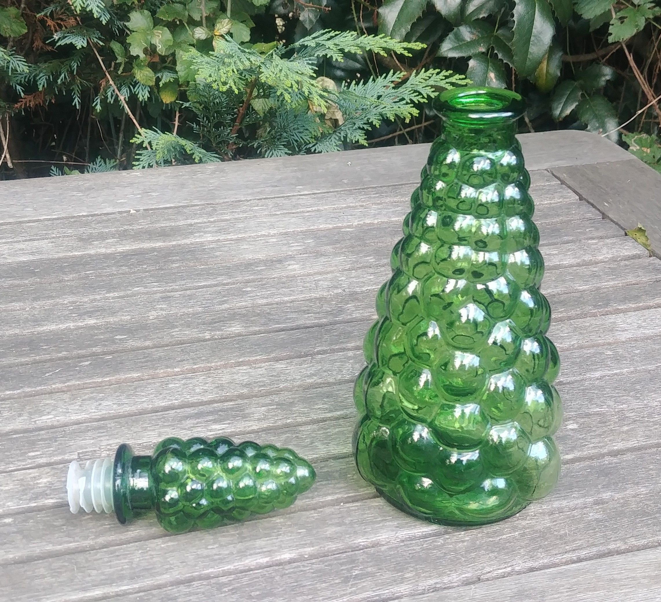 Small bubbled glass decanter from empoli -vintage rare made in italy, glassware 1970s/80s