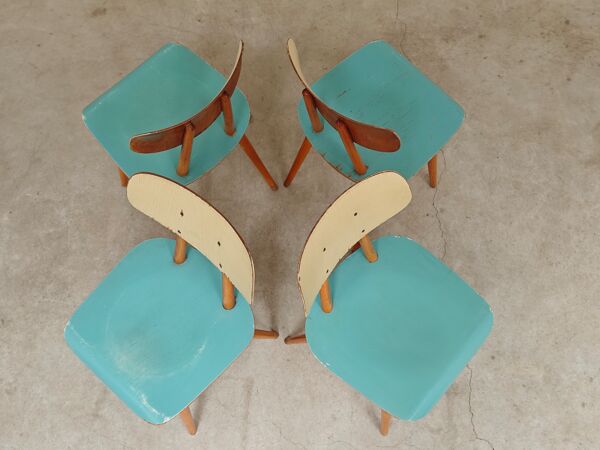 Lot de 4 chaises bois TON Bystrice ( Thonet ) bleu clair , lot 2