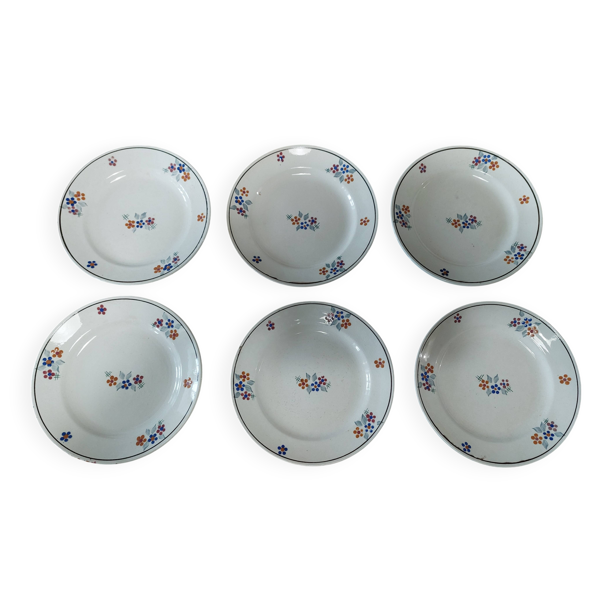 Set of six dessert plates in Saint Amand ironstone earthenware