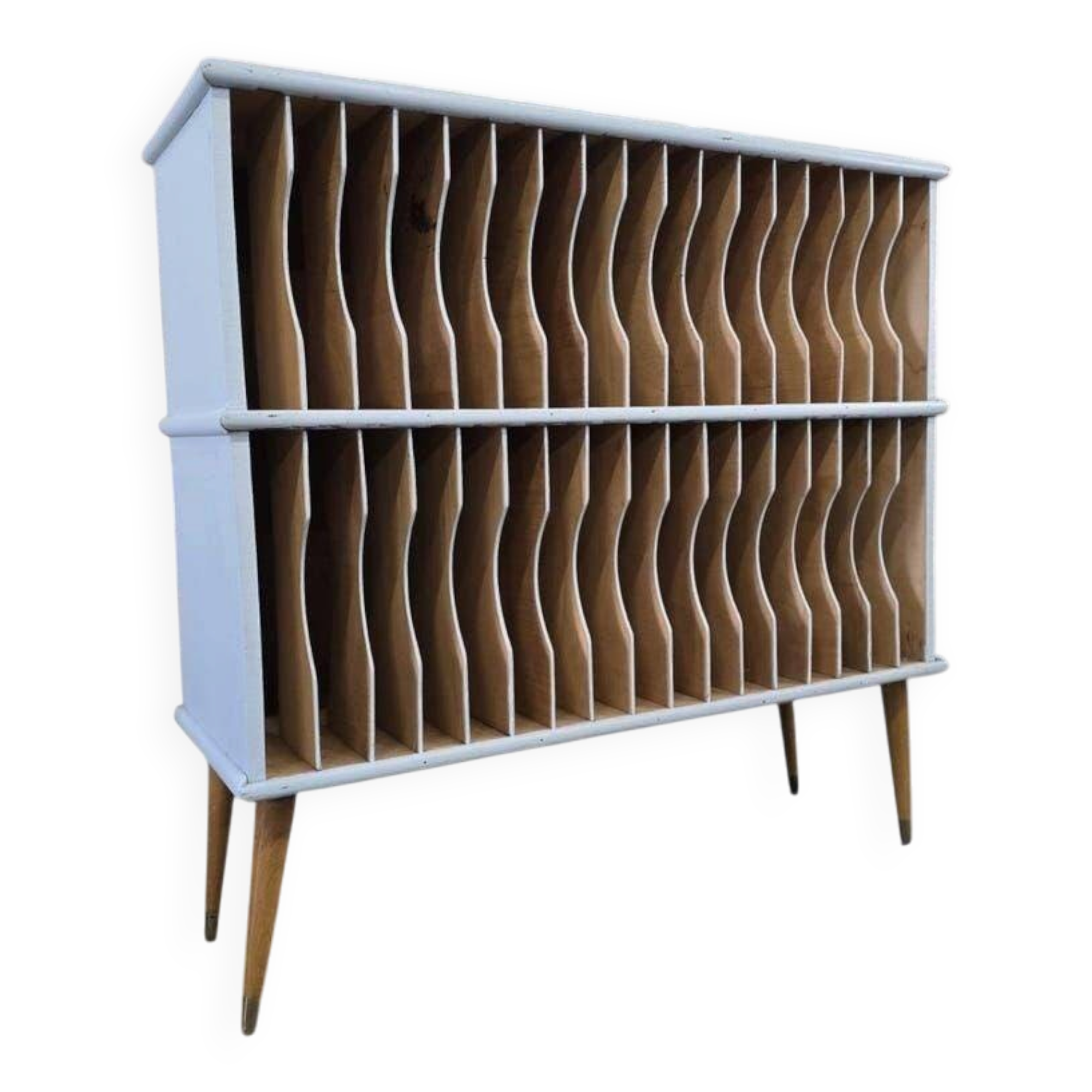 Vintage mint blue wooden display cabinet / storage system for vinyl records