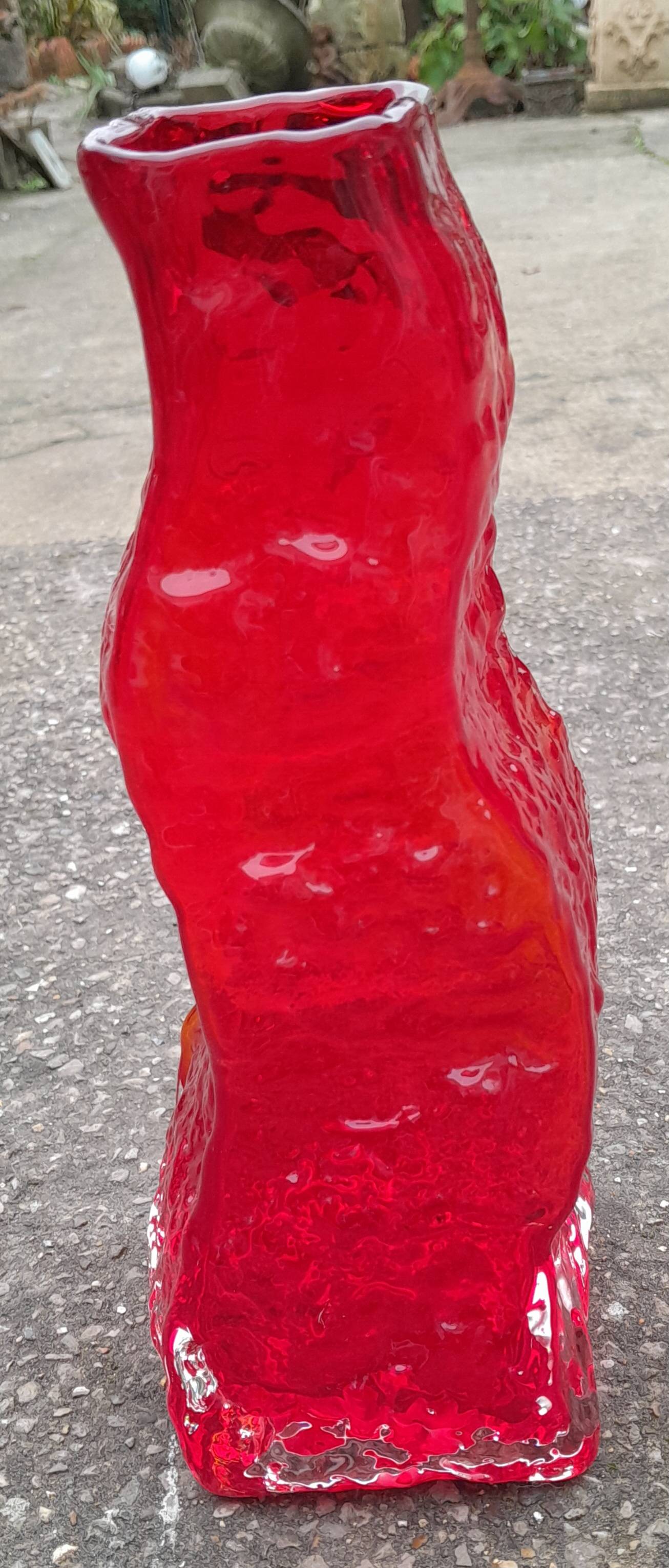 vintage brutalist red glass vase