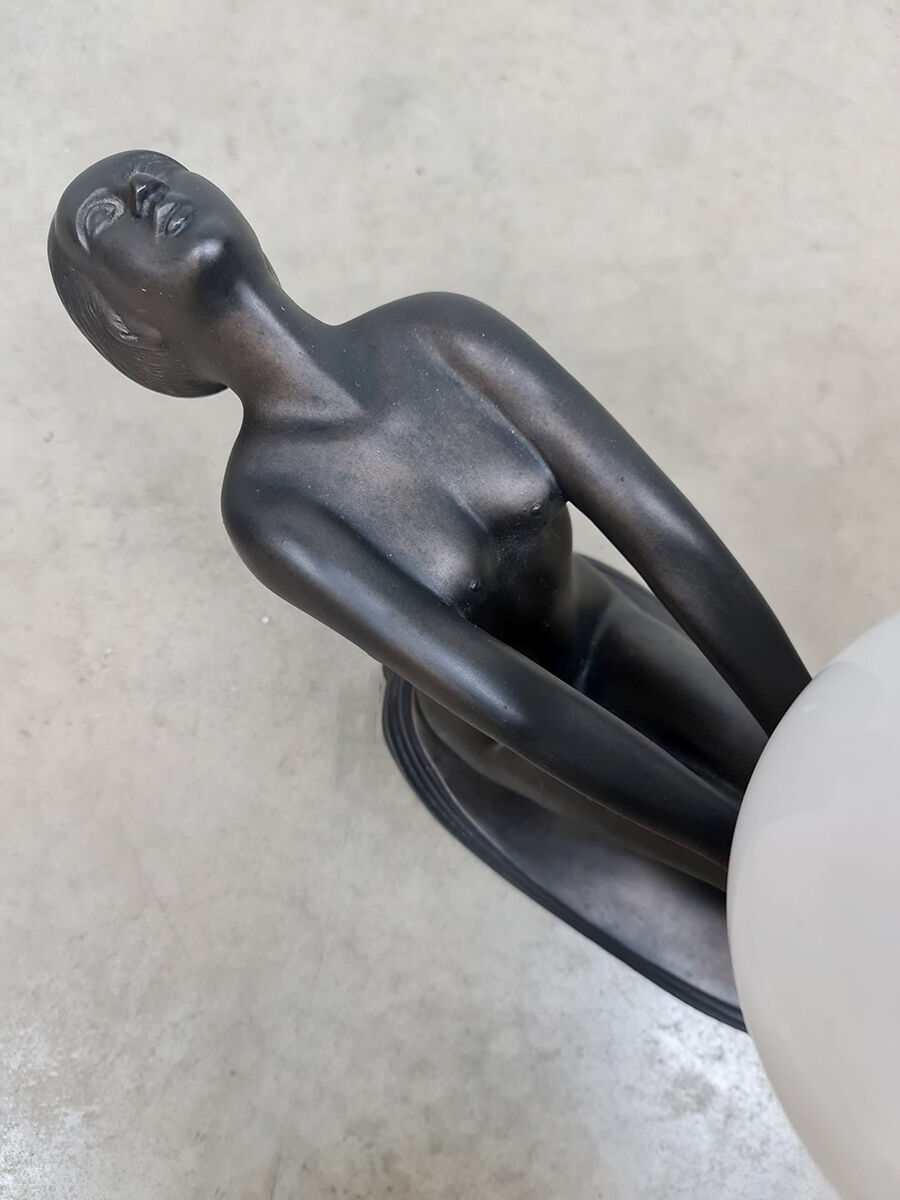 Art deco bronze sculpture lamp lady woman Max Le Verrier