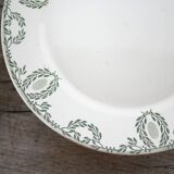 Plat à gâteau sur pied, compotier ancien par la manufacture Sarreguemines, France
