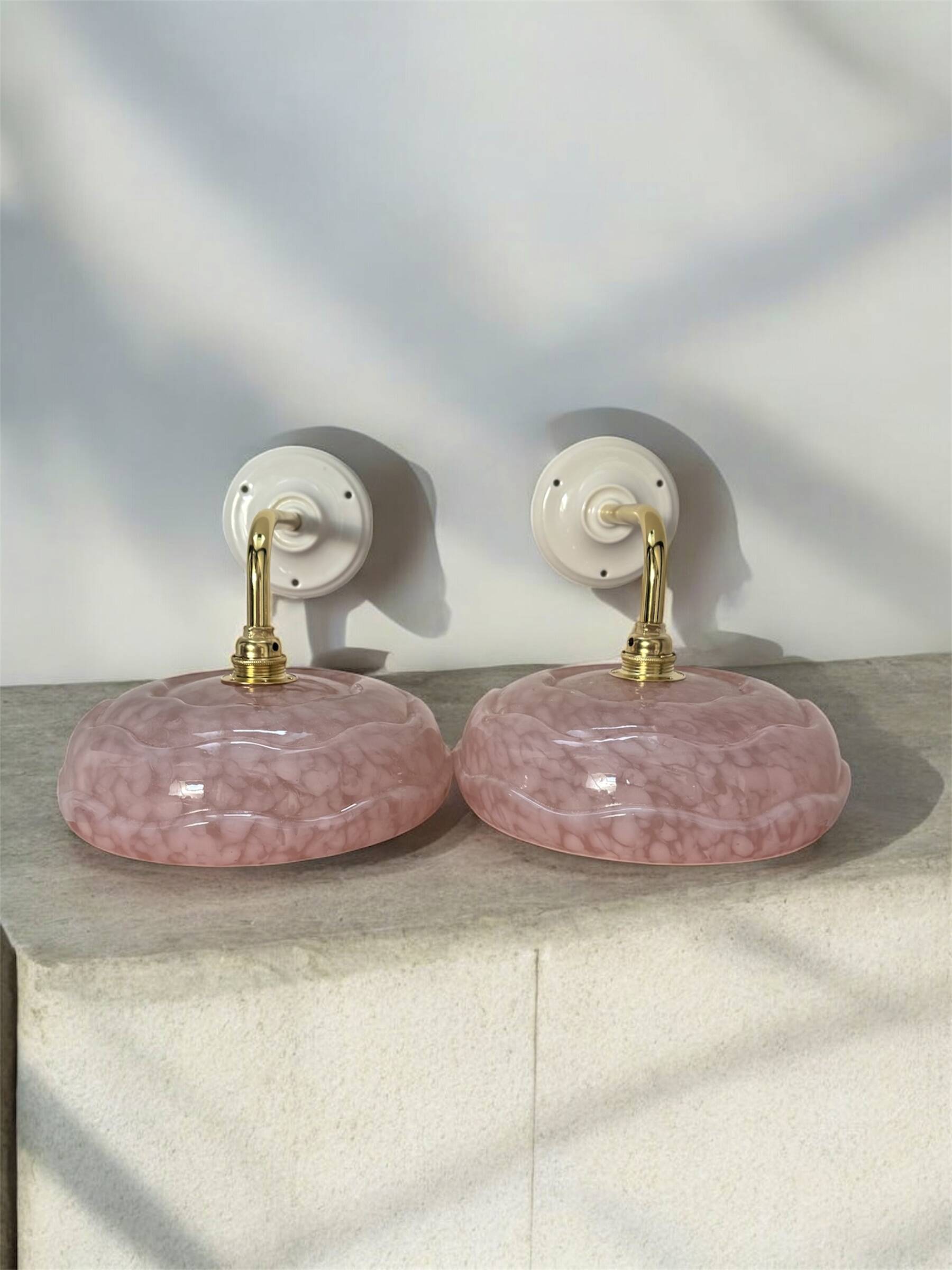 Pair of Art Deco speckled glass sconces
